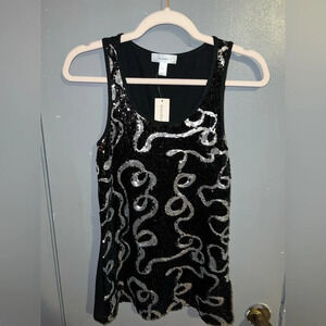 Dressbarn sequin black and silver party sleeveless top.